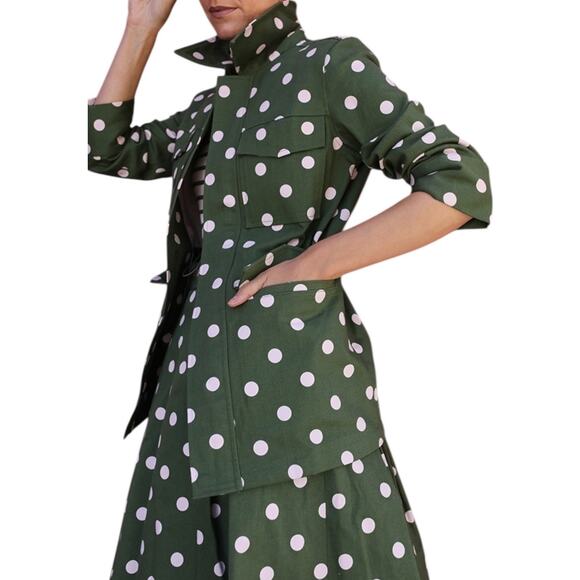 Halogen x Atlantic-Pacific Olive Green Polka Dot Utility Jacket Size Small NWOT - Picture 2 of 14
